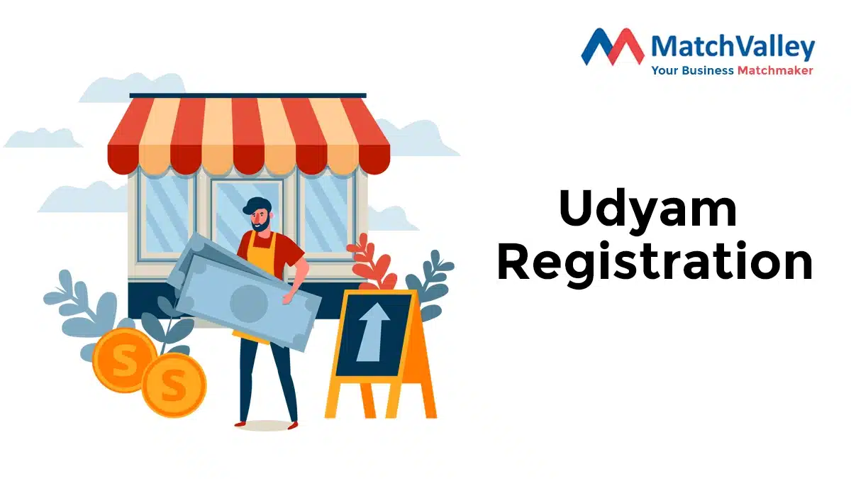 illustration of a business owner trying for Udyam Registration